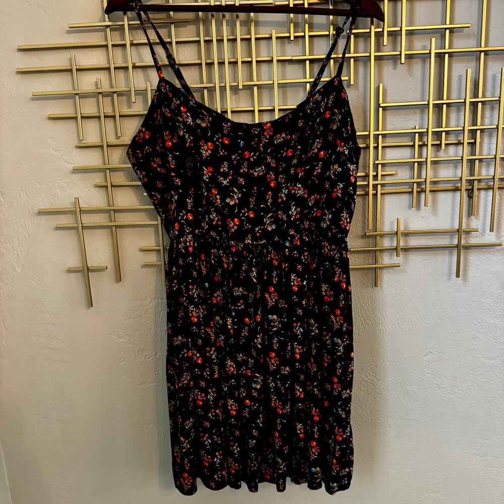Wild Fable XL Black Floral Smocked Back Spaghetti Strap Mini Dress